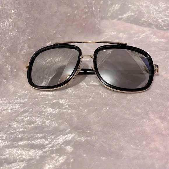 New Modern Brow Bar Silver Mirror Lens Oversize Square Aviator Sunglasses Shades - Picture 4 of 7